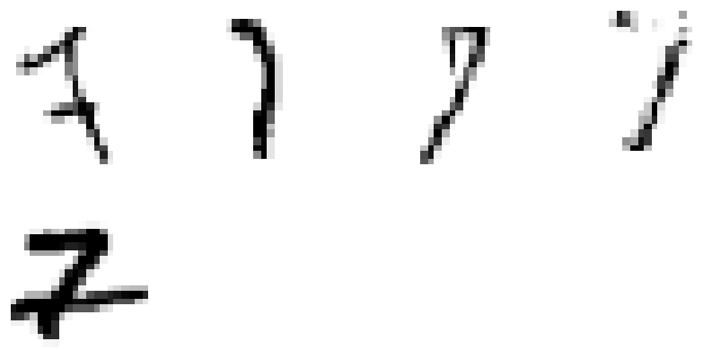 Misclassified test digits that were actually 7